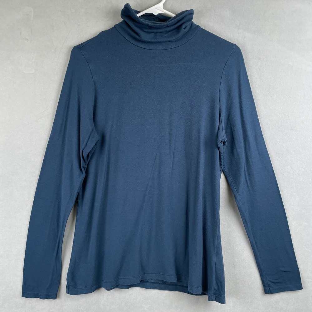 Tahari Womens Blue Modal Spandex Long Sleeve Turtleneck Top Soft Girl Basics M